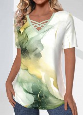 Marble Print Criss Cross Sage Green T Shirt