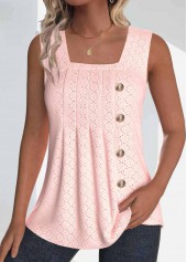 Jacquard Light Pink Sleeveless Square Neck Tank Top