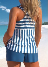 Striped Lace Up Blue Tankini Set