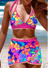 Floral Print Tie Hot Pink Bikini Set