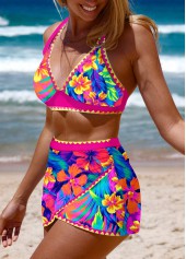 Floral Print Tie Hot Pink Bikini Set