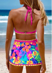 Floral Print Tie Hot Pink Bikini Set