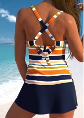 Multi Stripe Print Surplice Navy Tankini Set