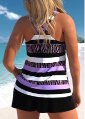 Striped Lace Up Light Purple Tankini Set
