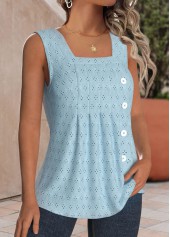 Jacquard Dusty Blue Sleeveless Square Neck Tank Top