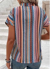 Tribal Print Button Multi Color Short Sleeve Blouse