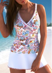 Paisley Print Criss Cross White Tankini Set