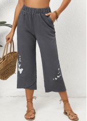 Graffiti Print Pocket Dark Grey Marl Elastic Waist Pants