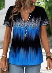 Ombre Button Sky Blue Short Sleeve T Shirt