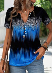 Ombre Button Sky Blue Short Sleeve T Shirt