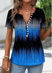 Ombre Button Sky Blue Short Sleeve T Shirt