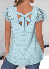 Bowknot Light Blue Short Sleeve V Neck T Shirt