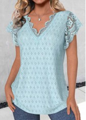 Bowknot Light Blue Short Sleeve V Neck T Shirt
