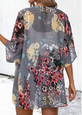 Floral Print Dark Grey 3/4 Sleeve Light Cardigan