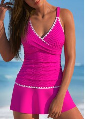 Criss Corss Contrast Binding Hot Pink Tankini Set