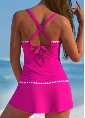 Criss Corss Contrast Binding Hot Pink Tankini Set