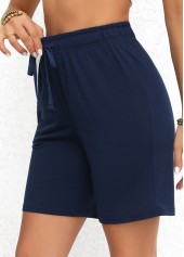Double Side Pockets Elastic Waist Navy High Waisted Shorts