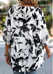 Leaf Print Lightweight White 3/4 Sleeve Light Cardigan