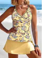 Tribal Print Surplice Light Yellow Tankini Set