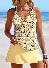 Tribal Print Surplice Light Yellow Tankini Set