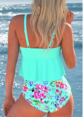 Floral Print Bowknot Mint Green Bikini Set