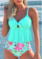 Floral Print Bowknot Mint Green Bikini Set