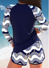 Drawstring Striped Patchwork Navy Tankini Set