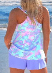 Ombre Lace Up Light Purple Tankini Set