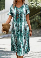 Graffiti Print Pocket Mint Green A Line Dress