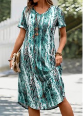 Graffiti Print Pocket Mint Green A Line Dress