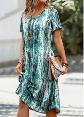 Graffiti Print Pocket Mint Green A Line Dress
