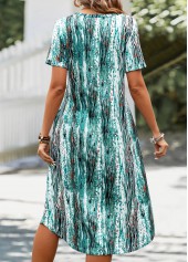 Graffiti Print Pocket Mint Green A Line Dress