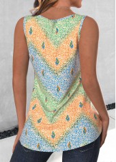 Tribal Print Split Multi Color Sleeveless Tank Top