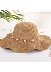 Beads Dark Camel Scalloped Hem Straw Hat