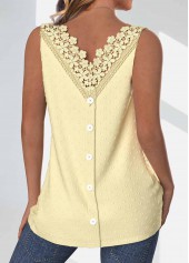 Button Light Yellow Sleeveless Round Neck Tank Top