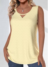 Button Light Yellow Sleeveless Round Neck Tank Top