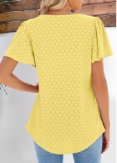 Pleated Light Yellow Short Sleeve Square Neck Blouse