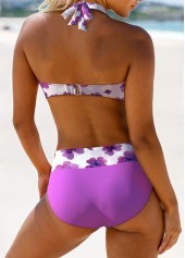 Floral Print Criss Cross Purple Bikini Set