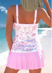 Paisley Print Drawstring Pink Tankini Set