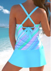 Tie Back Ombre Surplice Cyan Tankini Set