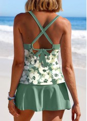 Floral Print Surplice Sage Green Tankini Set