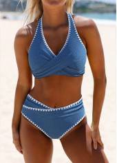 Tie Back Criss Cross Denim Blue Bikini Set