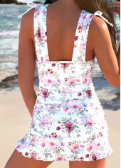 Floral Print Drawstring White Swimdress and Panty