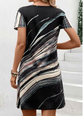 Multi Stripe Print Patchwork Black Short Shift Dress