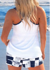 Navy Plus Size Geometric Print Jacquard Tankini Set