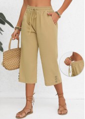 Light Camel Elastic Waist Pocket High Waisted Pants