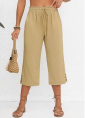Light Camel Elastic Waist Pocket High Waisted Pants