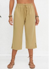 Light Camel Elastic Waist Pocket High Waisted Pants