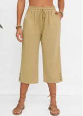 Light Camel Elastic Waist Pocket High Waisted Pants