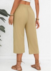 Light Camel Elastic Waist Pocket High Waisted Pants